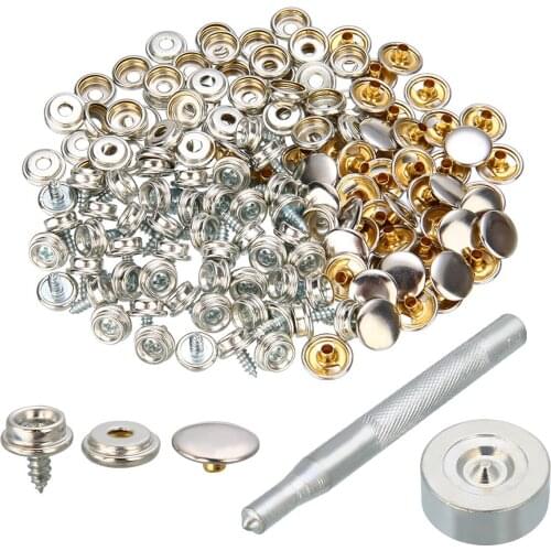 50 Set Stainless Steel Snap Fastener Screws Kits Sockets Buttons Self-tapping Screw Stud 3/8" Screws For Caravans Tent Leather