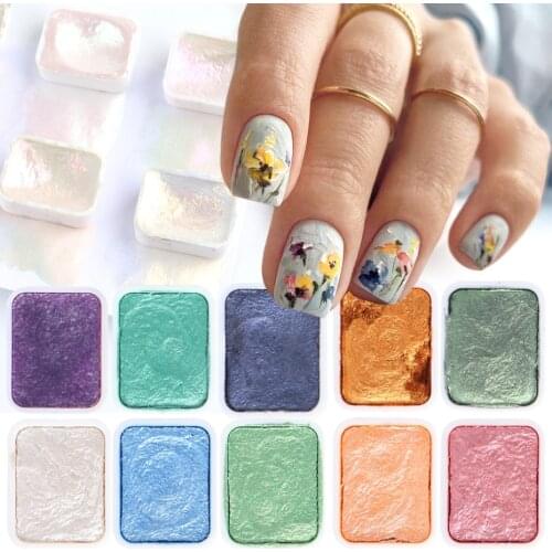 6/12/18pc Nail Art Watercolor Paint Solid Pearlescent Nail Glitter Japanese Painting Blooming Marbling Pigment Powder Set NF1915