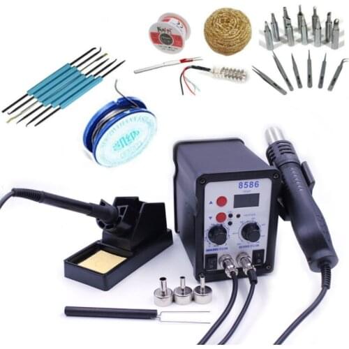 8586 2 In 1 OES Hot Air Gun Soldering Station Welding Solder Iron For Desoldering+Heating core+Tin wire+ nozzles