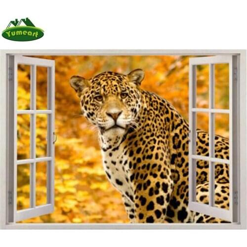 Window Leopard Diamond Mosaic Full Layout Diamond Painting Cross Stitch Full Square Diamond Embroidery Jigsaw Puzzles Animal Art