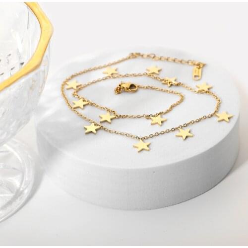 Amaiyllis 14K Gold Minimalist Multilayer Gold String Star Pendant Necklace Light Luxury Clavicle Chain Necklace Jewelry