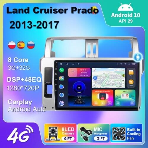 Android 10 For Toyota Land Cruiser Prado 150 2013-2017 Car Radio Multimedia Player GPS Navigation Car Android Auto Carplay DVD