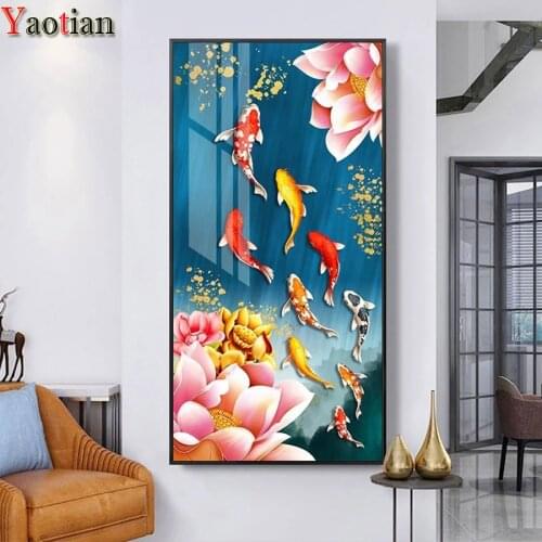 Large diy Diamond Painting Koi fish and lotus diamond mosaic full square drill diamond embroidery cross stitch home decor