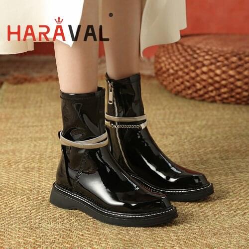 HARAVAL Women Martin Boot Shoes Spring Autumn Eleagnt Fashion Round Toe Adult Solid Footwear High Quality Female Cool StyleE131L