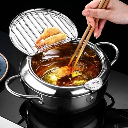 Household Frying Pan Kitchen Deep Frying Pot Thermometre Tempura Fryer Pan Kitchen Tool Temperature Control Fried Chicken Pot