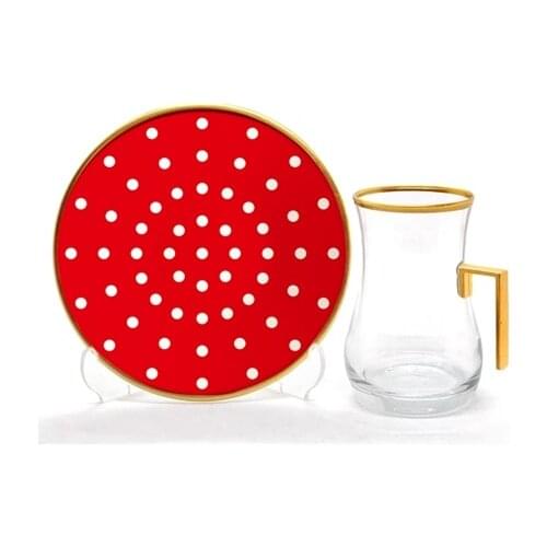 Drop Handles Tea Set 12 pieces Polka Dot Red