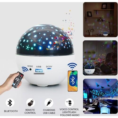 Colorful Starry Sky Galaxy Projector Blueteeth Voice Control Music Player LED Night Light Children Bedroom Star Night Lights