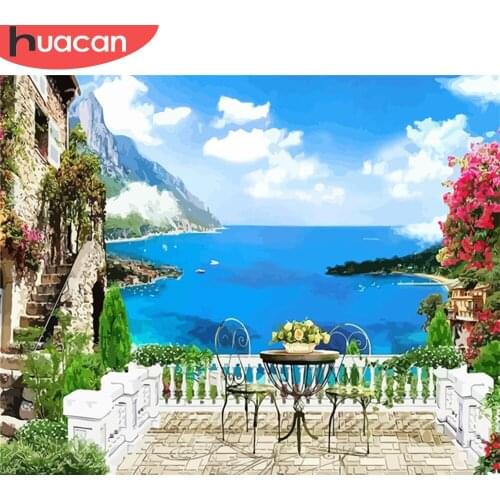 HUACAN Paint By Number Sea Hand Painted Painting Art Gift Drawing On Canvas DIY Pictures By Numbers Seascape Kits Home Decor
