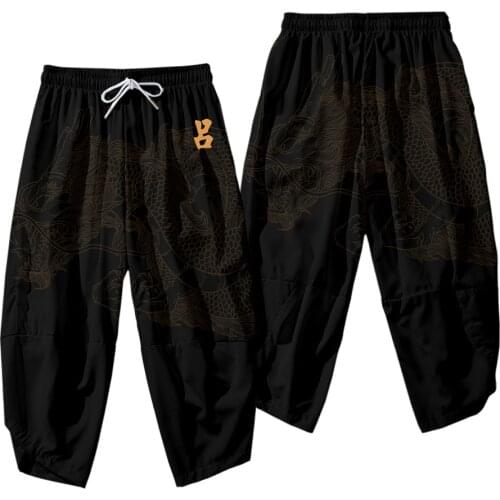 Summer Black White Personality Daily Casual Loose Cropped Trousers Kimono Samurai Pants Men Japan Kimono Comfortable Thin Pants