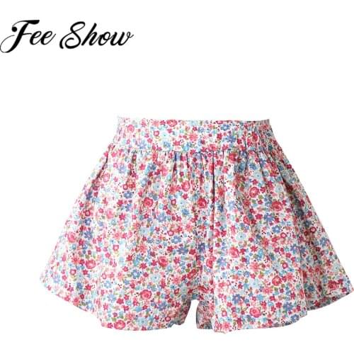 Summer Girls Skirts Kid Clothes Short Pants Toddler Girl Floral Print Pleated Princess Children Tutu Skirt Wide Leg Beach Shorts