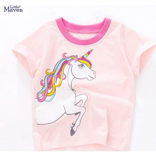 Little Maven Children 2021 Summer New Baby Girl Tee Tops Kids Summer 2-7 Years Clothes Unicorn Print Brand Cotton T Shirt QW060