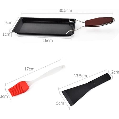 Mini Cheese Grill Pan with Solid Wood Handle Non-Stick Nylon Spatula Set for Baking Dropshipping