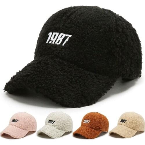 Men Women Winter Outdoor Sport Embroidery 1987 Warm Baseball Cap Wool Cashmere Knit Sunscreen Punk Hip Hop Street Dance Hat W8
