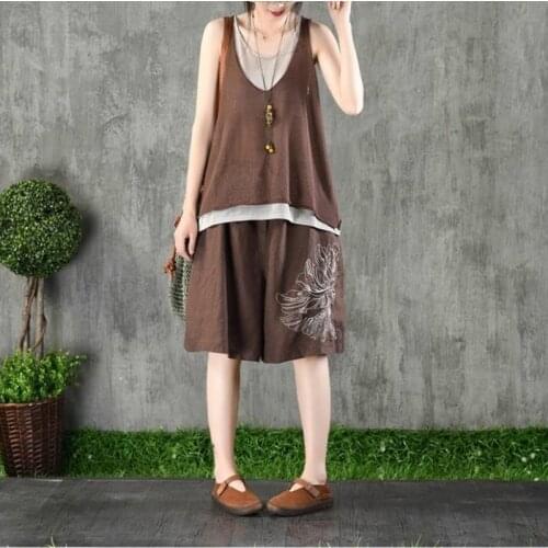 Women Linen Straight Short Knee Length Pants Casual Fashion 2021 Summer Big Loose Elastic Waist Shorts Chinese Style Pants 12285