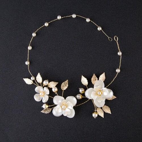 Brides Handmade Pearl Flower Hair Belt Brides Marriage Accessories Headwear Wedding Dress Modeling Accessories Wedding