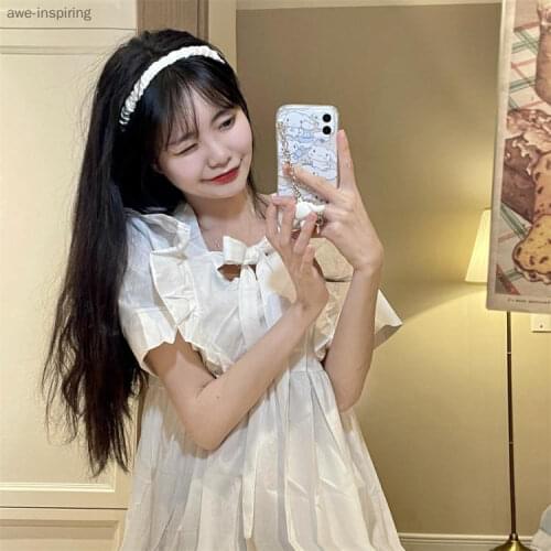 2021 Summer New Loose Dress Sweet Ruffled Bow Double-sided Wear Short Sleeve Gentle College Style Cute Doll Dress Large Size