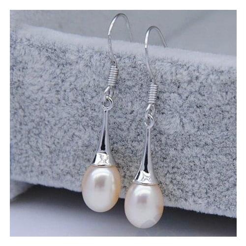 New Arrival Favorite Pearl Earrings Single White Color Rice Genuine Freshwater Pearl S925 Silver Dangle Earring Fine Jewelry
