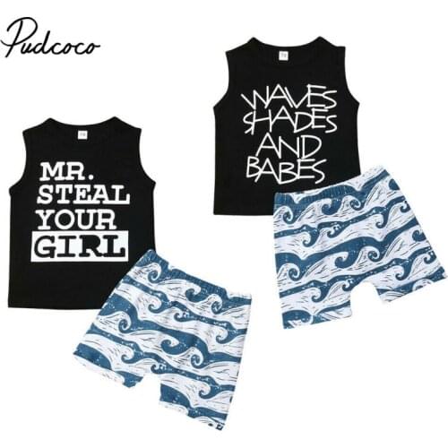 Pudcoco 2019 Children Clothing Suits For Boys Clothes Kids Toddler Enfant Fille Infantis Outfits 70-100 size Print Tops+Shorts