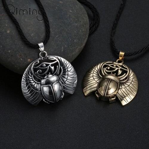 QIMING Gothic Scarab Necklace Evil Eyes Eye Of Horus Egyptian Insect Beetle Wadjet Ancient Amulet Protection Viking Jewelry
