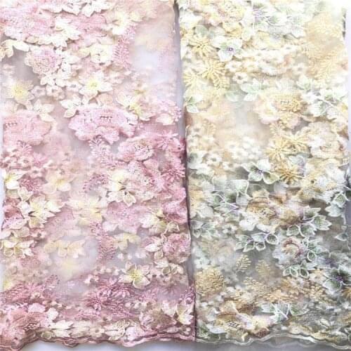 Pink Beige Exquisite Embroidered Lace Fabric Color Floral Tulle Fabric Dress Bridal Veil Floral Lace Fabric By The Yard