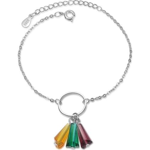 Synthetic Rainbow Artificial Crystal Fan Silver Color Bracelets For Women pulseira Jewelry