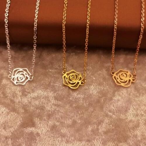 Wedding Jewelry Rose Flower Necklaces Pendants Womens Fashion Accessories Stainless Steel Couple Necklace Bridal Gifts