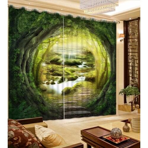 Curtain Decoration Fantasy Scenery Curtain Tree Hole Road Green Curtains Decorative Door Curtain Photo Customize size