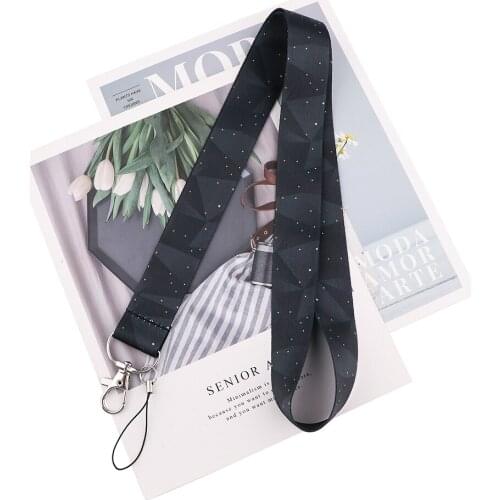 ZF2898 1pcs Starry Stars Diamond Shape Creative Black Lanyard For Keys ID Card Gym Phone Straps USB Badge Holder DIY Hang Rope