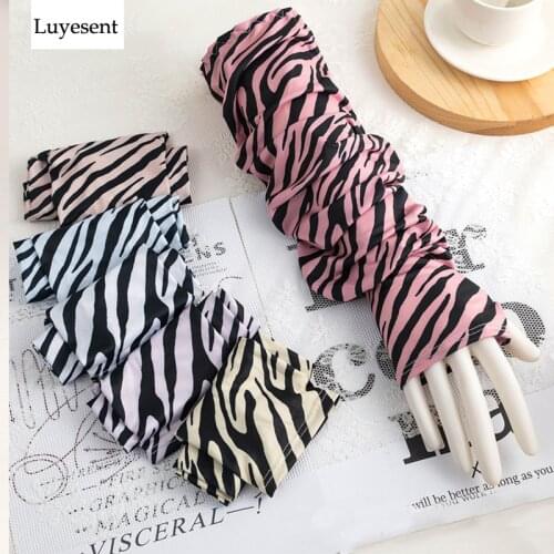 Women Gothic Stripe Ice Silk Oversleeve Arm Warmer 2021 Hipster Lady Man Cool Ninja Sun Protection Fingerless Elbow Length Glove