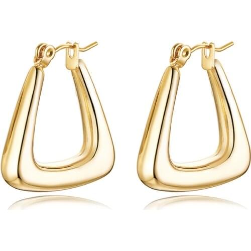 U Shaped Oval Clic Down Gold Hinged Hoop Earrings For Women Stainless Steel Party Club Earrings 21.5mm