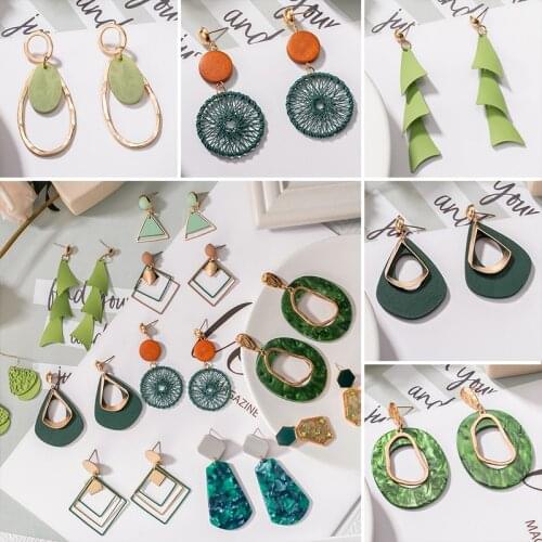 New Korean Statement Earrings for women Green Cute Arcylic Geometric Dangle Drop Vintage Earrings серьга 2020 Fashion Jewelry
