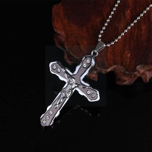 Gold Blue Black Mens Accessories Trendy Mens Personality Necklace Jesus Cross Fashion Worship a Necklace Accessories Fait R1O2