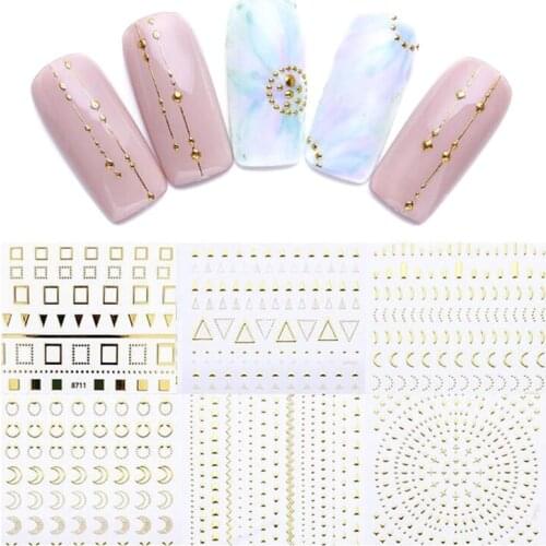 1 Pcs Gold Sliders 3D Nail Stickers Straight Curved Liners Stripe Tape Wraps Geometric Nail Art Decorations Stickers