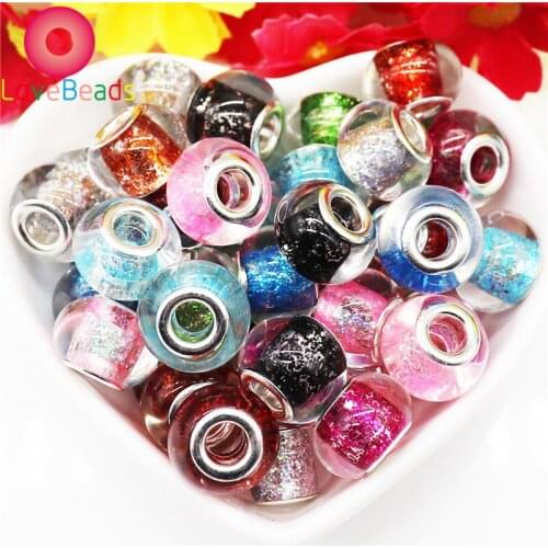10Pcs Mixed Color 16mm Big Round Clear Color Big Hole Glass Bead Glitter Murano European Chain Spacer Beads Fit Pandora Bracelet
