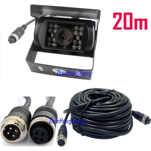12V-24V 4Pin 18 LED IR Night Vision CCD Car Rear View Reversing Backup Camera + 5M 10M 15M 20M 4-Pin Aviation Extension Cable