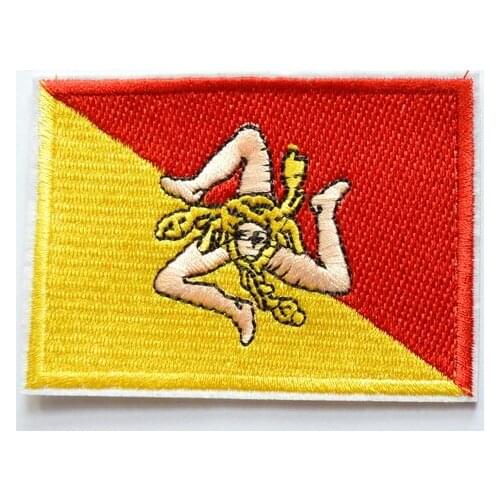 FLAG PATCH PATCHES SICILIAN SICILY ITALY IRON ON PATCH EMBROIDERED WORLD (size is about 8.9 * 6.4 cm)