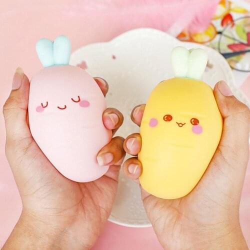 2Pcs Soft Rubber Squeeze Stress Relief Toys Cute Cartoon Carrot Yellow Pink Blue Kid Adult Decompression Props Kawaii Fidget Toy