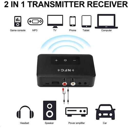 2 In 1 Bluetooth 5.0 Transmitter Receiver Wireless 3.5mm AUX NFC to 2 RCA HiFi Audio Adapter Touch Button for Car PC TV Speakers