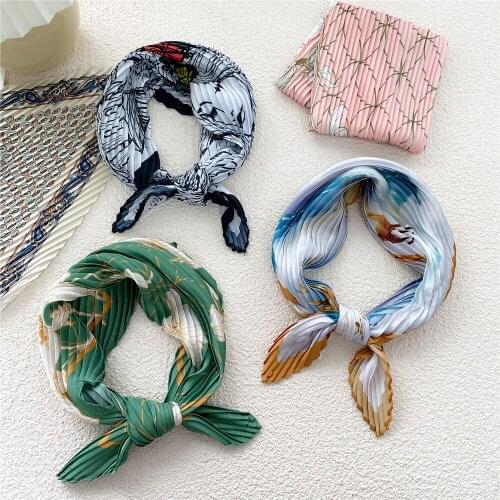 53*53cm Fold Print Square Hairscarf Women Girl Hair Scarf Neck Ring Bandanas Turban Wrap Shawl Accessories