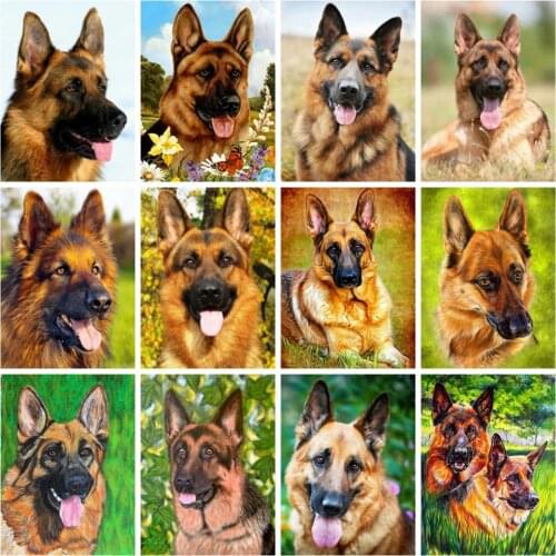 Huacan Diamond Painting Dog German Shepherd Full Square/round Diamond Embroidery Mosaic Animal Home Decor