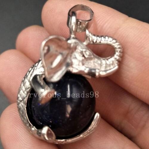 Free Shipping Beautiful jewelry 22x31mm Blue Sand Elephant Round Women Men Pendant Bead MC5559