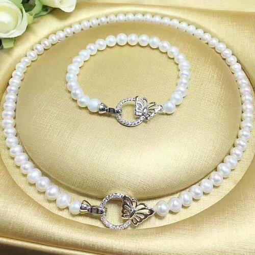Free shipping Jewelry 8-9mm natural south sea white pearl necklace bracelet micro inlay zircon crystal