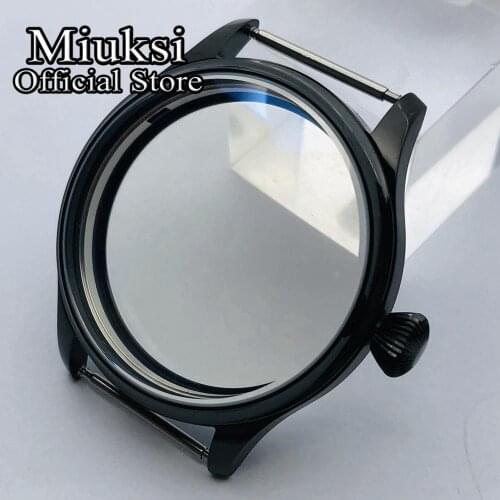 Miuksi 44mm black sterile PVD case fit ETA 6497 6498 Seagull ST3600/ST3620 hand winding movement