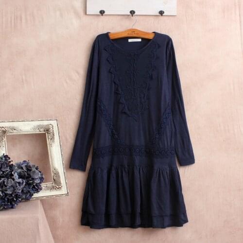 Cottagecore patchwork Japanese hippie boho mori girl robes femmes vintage cotton linen winter autumn women long sleeve dress