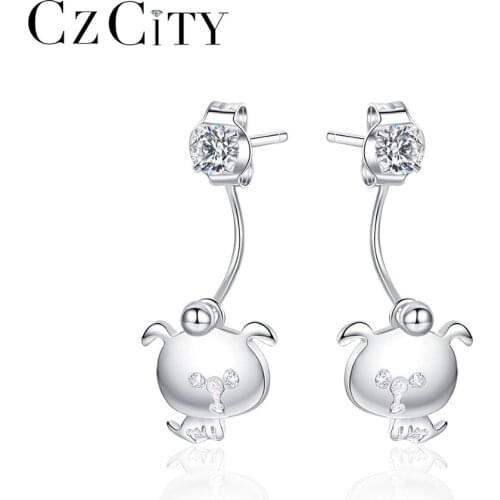 CZCITY Solid 100% 925 Sterling Silver Drop Earrings for Women Fine Jewelry Party Dog Pendientes Joyeria Fina Para Mujer SE0303