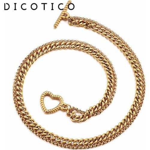 Double Layer Cuban Chain Necklace For Women Stainless Steel Heart Mujer Collar Choker Women Wedding Jewelry Wholesale Items 2021