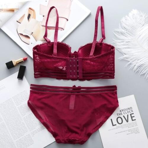 Sexy Bra Set Lace Padded Small Chest Push Up Bra Underwear Set Printing Embroidery Detachable Shoulder Strap Bra with Steel Ring