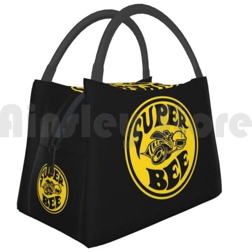 Cooler Lunch Bag Picnic Bag Super Bee Black With Yellow Background Logo Fan Art Mopar Logo Symbol Super Bee Chrysler