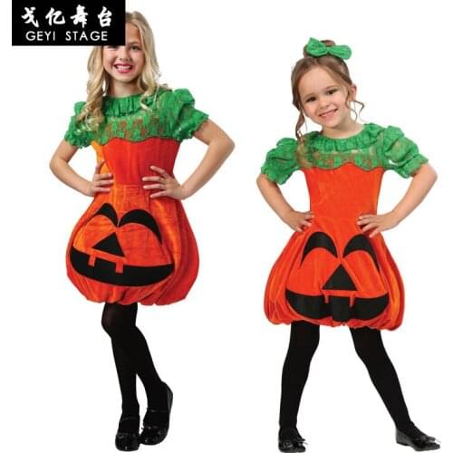 Fashion Kids Girls Sweet Wizard Dress Pumpkin Witch Costume Princess Dress Little Girls Halloween Pumpkin Party Costume