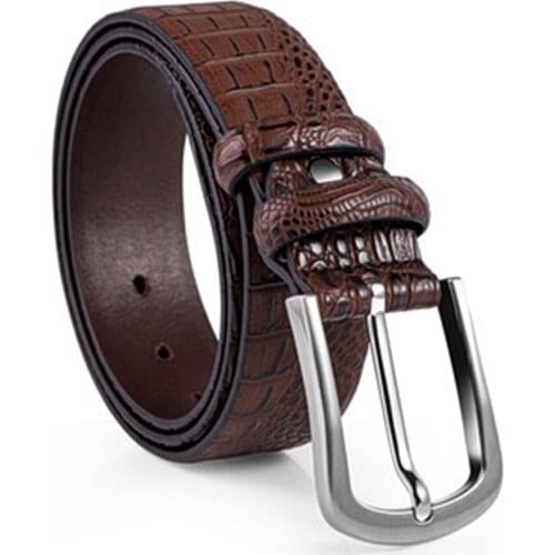 BEAFIRY Crocodile Pattern Leather Mens Belt Alloy Buckle Luxury Handmade Retro Cowhide Waist Strap Belt Classic Brown Black